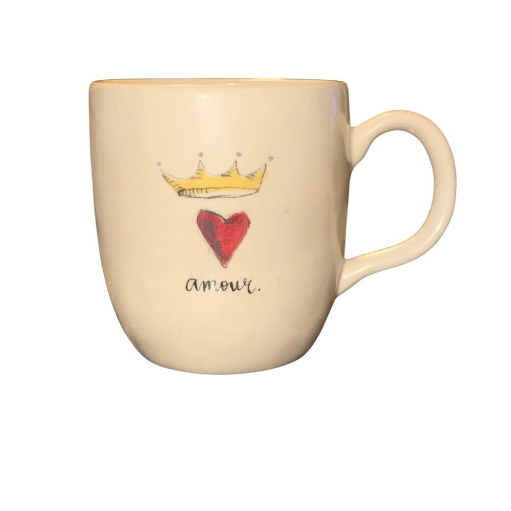 Rae Dunn By Magents Coffee Cup Mug White Amour Heart Crown Ceramic 12 Oz